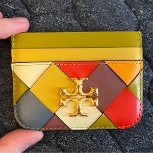 Tory Burch Eleanor Woven Leather Card Case.